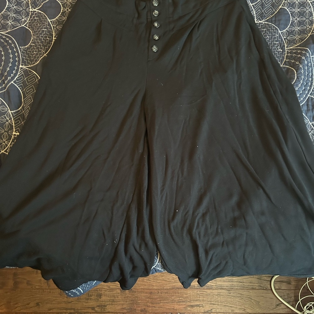 Anthropologie Black Wide-Leg Pants with Button Detail